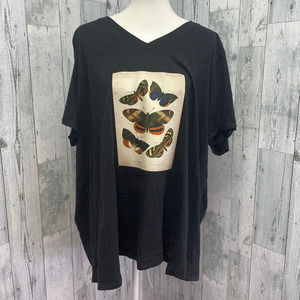 Hand Printed Upcycled Womens 3X Cotton Vintage Reference Book Butterfly Page Tee